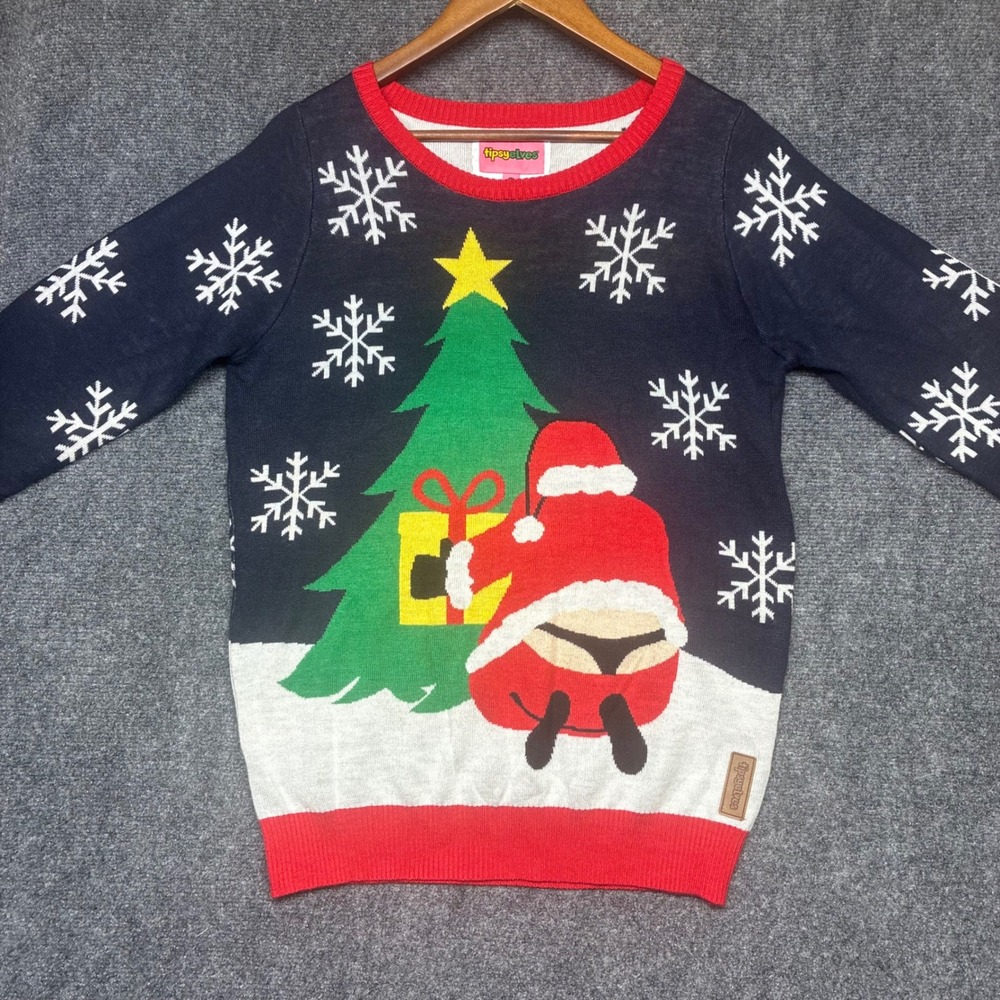 Tipsy Elves Winter Whale Tail Santa Thong Ugly Christmas Sweater Funny Size M